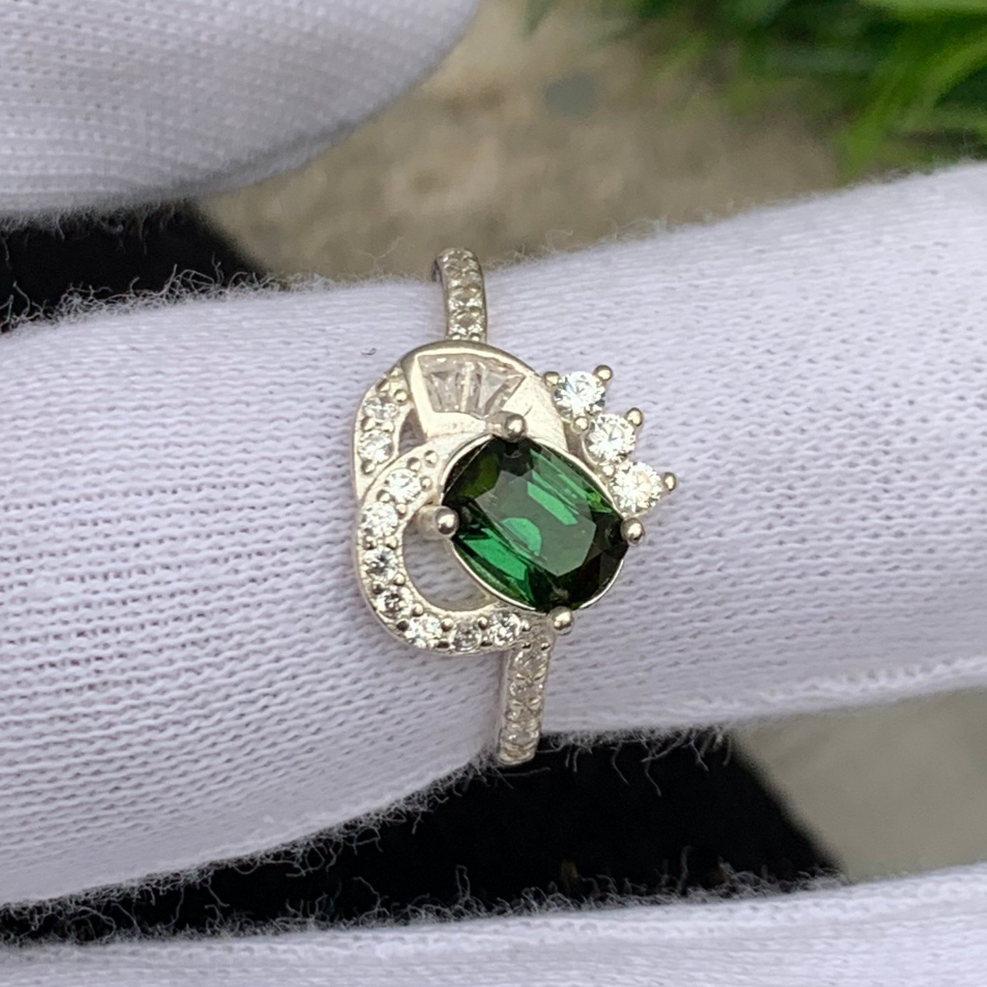 Dark green tourmaline ring