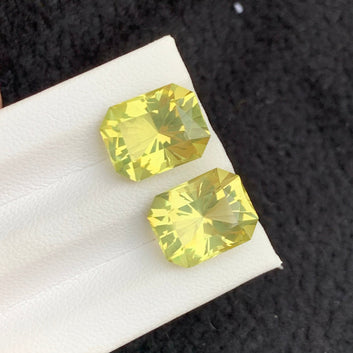 13.25 Carats Lemon Quartz Earring Pair, Natural Quartz Pair Emerald Shape