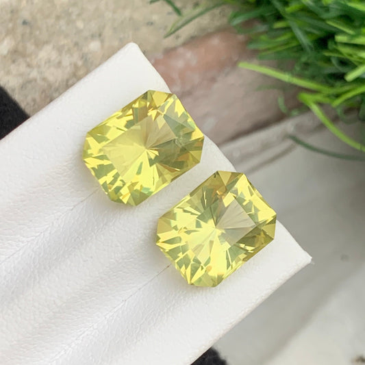 13.25 Carats Lemon Quartz Earring Pair, Natural Quartz Pair Emerald Shape