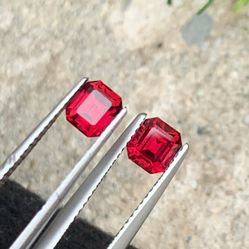 2.00 Carats Rhodolite Garnet Pair for Earrings, Red Gemstone Pair Emerald Cut