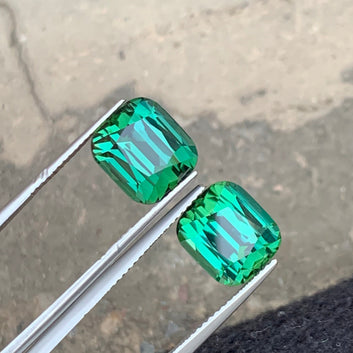 Bright Bluish Green Tourmaline Pair – 12.15 Carats | Cushion Cut | Rear Tourmaline Pair
