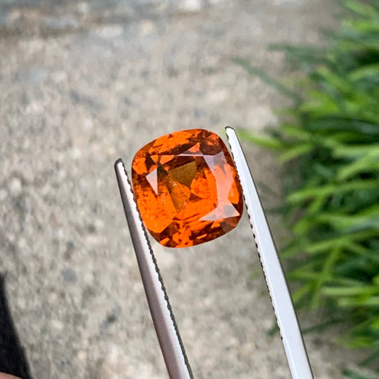 4.35 Carats Faceted Hessonite Garnet, Orange Garnet Cushion Cut