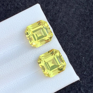 7.80 Carats Lemon Quartz Earring Pair, Natural Yellow Stone Pair Asscher Shape