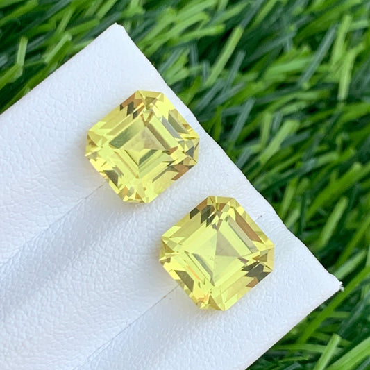 7.80 Carats Lemon Quartz Earring Pair, Natural Yellow Stone Pair Asscher Shape