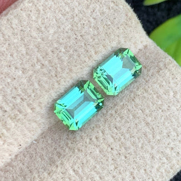 2.04 Carats Yellow Green Tourmaline Pair with fine Emerald Shape from Afghanistan