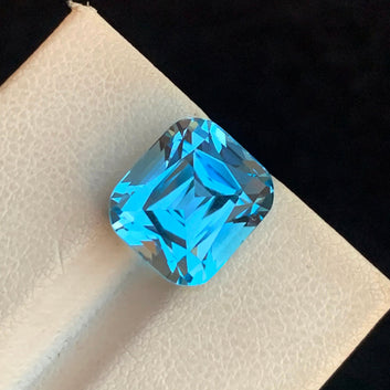 Faceted Swiss Blue Topaz Gemstone, Cushion Cut 8.55 Carats