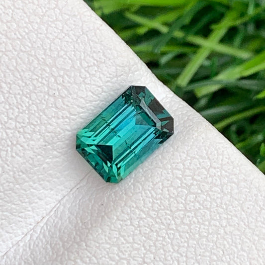 1.15 Carat Bluish Green Tourmaline – Natural Emerald Cut Gemstone from Afghanistan