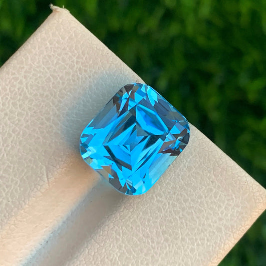 Faceted Swiss Blue Topaz Gemstone, Cushion Cut 8.55 Carats