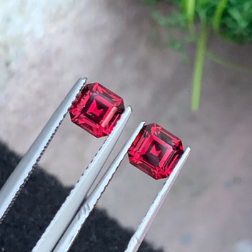 1.85 Carats Rhodolite Garnet Pair for Earrings, Red Gemstone Pair Emerald Cut