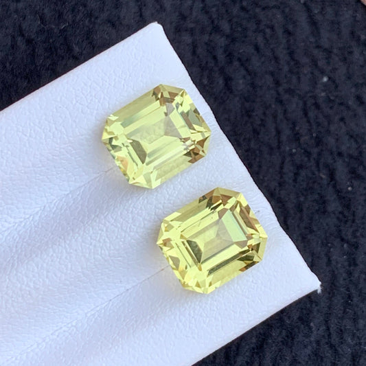 8.45 Carats Lemon Quartz Stone Pair, Yellow Stone Earring Pair Asscher Shape