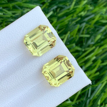 8.45 Carats Lemon Quartz Stone Pair, Yellow Stone Earring Pair Asscher Shape