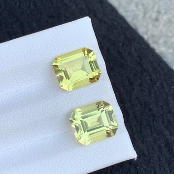 6.25 Carats Lemon Quartz Stone Pair, Yellow Stone Earring Pair Emerald Shape