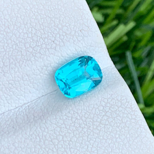 1.25 Carats Natural Blue Apatite Gemstone, Neon Blue Apatite Cushion Cut