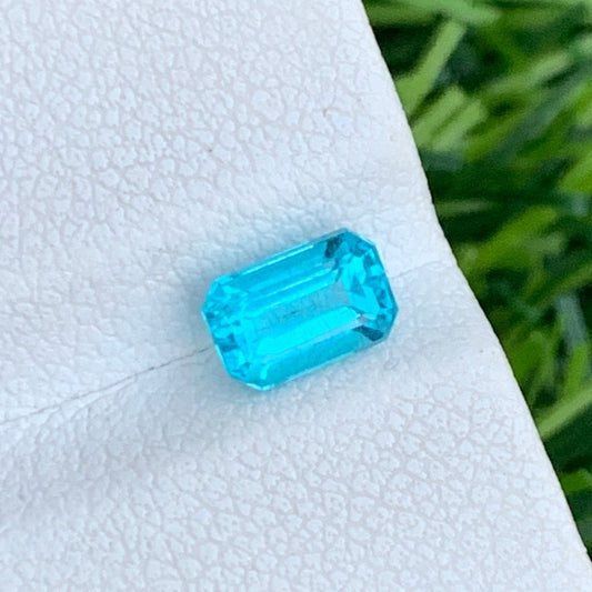 1.05 Carats Loose Blue Apatite, Neon Blue Apatite Stone Emerald Shape