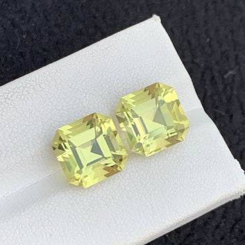 10.90 Carats Lemon Quartz Earring Pair, Natural Yellow Stone Pair Asscher Shape