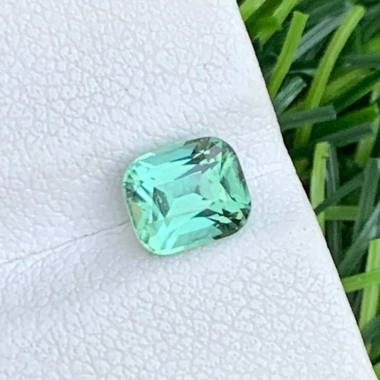 1.30 Carats Apple Green Tourmaline Gemstone, Rear Stone Cushion Cut