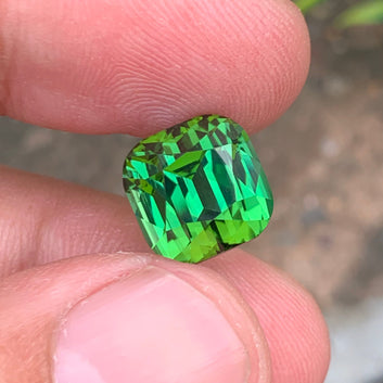 10.37 Carats Natural Yellow Green Tourmaline Gemstone with Cushion Cut from Afghanistan