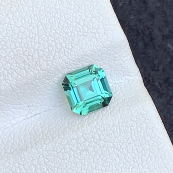 Bluish Green Tourmaline Gemstone, Asscher Shape 0.95 Carats