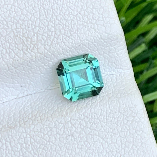 Bluish Green Tourmaline Gemstone, Asscher Shape 0.95 Carats