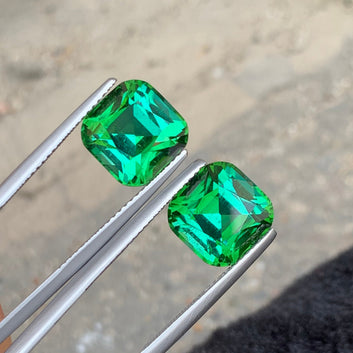 11.51 Carats Natural Bluish Green Tourmaline Pair, Cushion Shape with Minor Inclusion