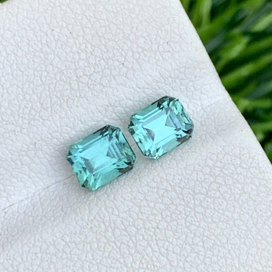 1.45 Carats Mint Green Tourmaline Pair Emerald-Cut Earrings Pair