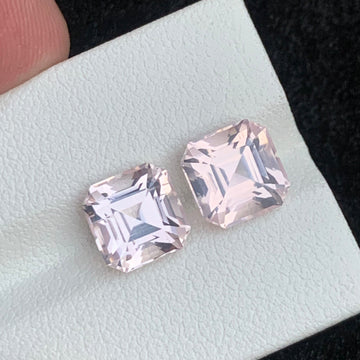6.72 Carats Natural Rose Quartz Gemstone Pair with Fine Asscher Cut