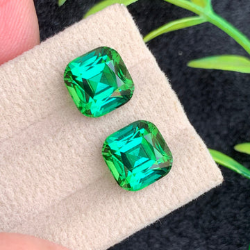 9.22 Carats Bluish Green Tourmaline Pair with Dazzling Shine, Cushion Shape and Minor Inclusion