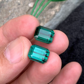 14.38 Carats Attractive Dark Bluish Green Tourmaline Pair with Fine Emerald Shape from Afghanistan