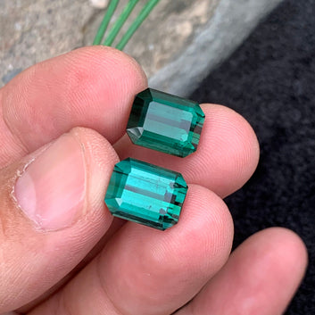 14.38 Carats Attractive Lagoon Tourmaline Pair with Fine Emerald Shape from Afghanistan