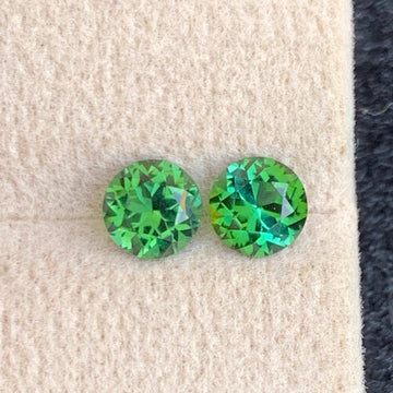 1.75 Carats Adorable Vivid Green Tourmaline Pair with Round Shape from Afghanistan