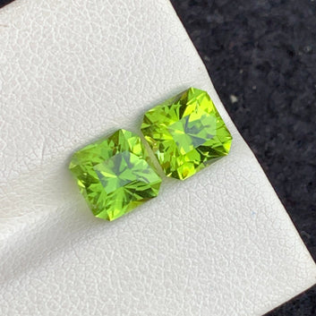 Loose Green Peridot Pair for Earrings, Sparkly Dome Cut 3.80 Carats