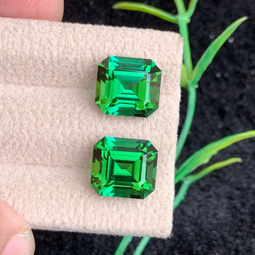 8.47 Carats Chrome Like Color Tourmaline Pair with Long Asscher Shape from Afghanistan