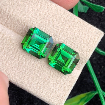 8.47 Carats Chrome Like Color Tourmaline Pair with Long Asscher Shape from Afghanistan