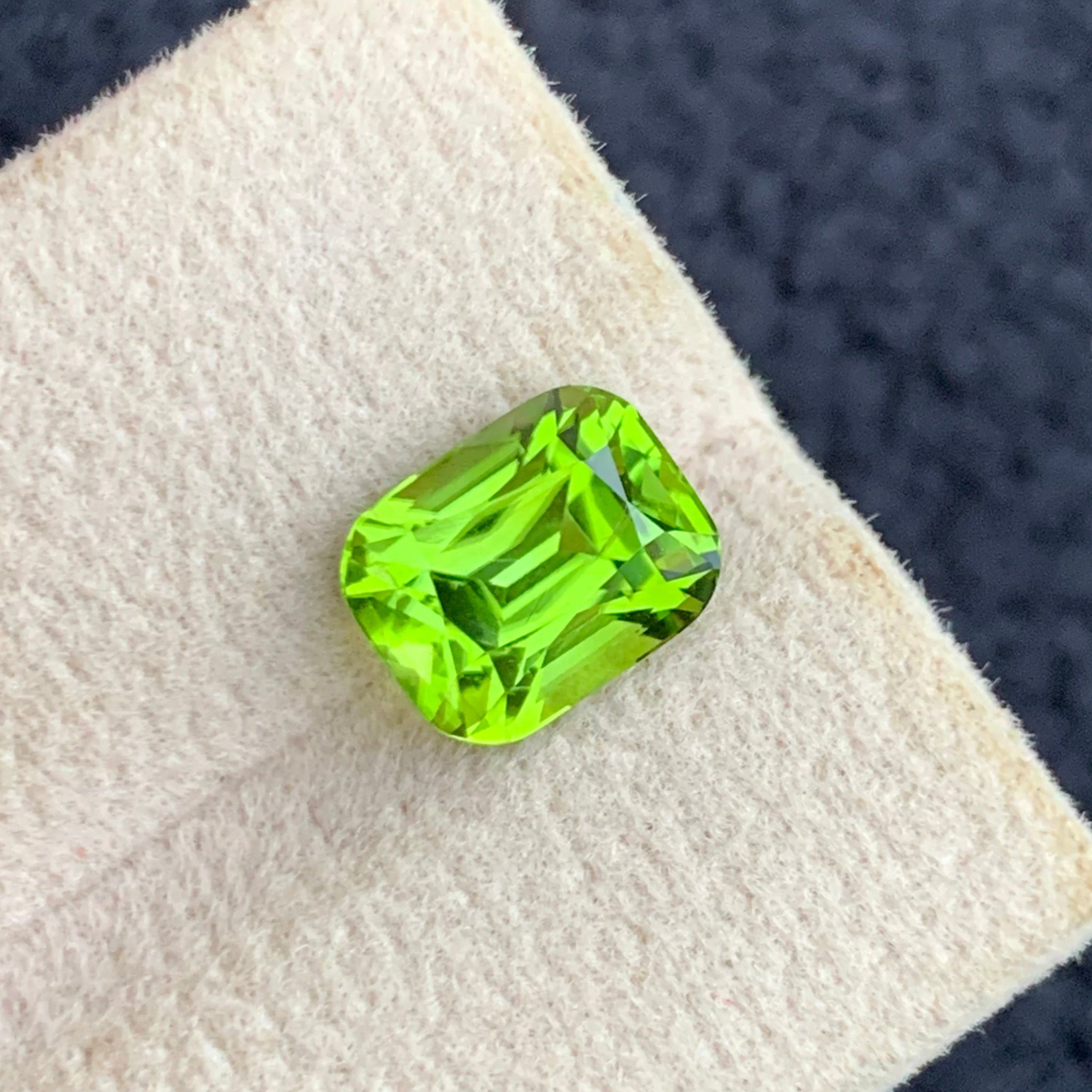 3.20 Carats Adorable Natural Green Peridot Gemstone with Cushion Cut
