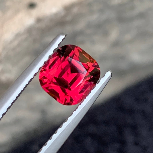 Pinkish Red Garnet Gemstone, Cushion Cut 1.35 Cts