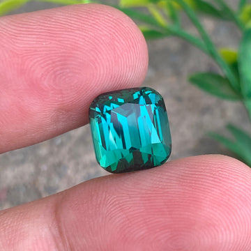 8.64 Carats vivid Bluish Green Tourmaline Gemstone with fine Cushion Shape, Afghan Origin