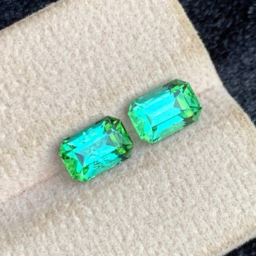2.58 Carats Dazzling Bluish Green Tourmaline Pair, Emerald Cut – from Afghanistan