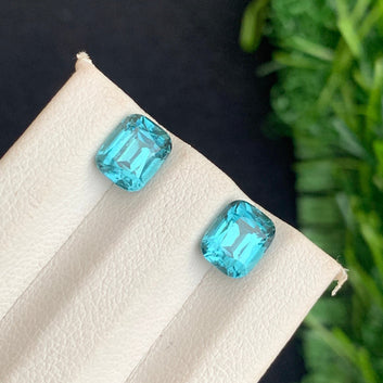 Natural Neon Blue Tourmaline Pair, Cushion Cut 3.05 Carats