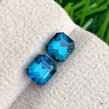 2.12 Carats Ink Blue Tourmaline Pair from Afghanistan, Ink Blue Earring Pair with Emerald Shape