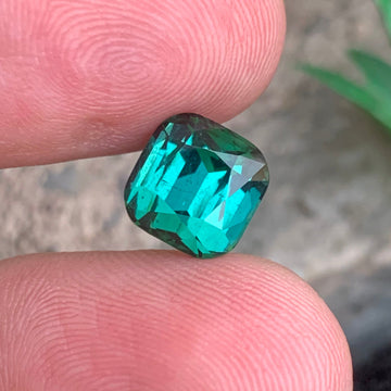 4.20 Carats Natural Bluish Green Tourmaline Gemstone with fine Cushion Shape, 9.05 x 8.88 x 6.89 MM