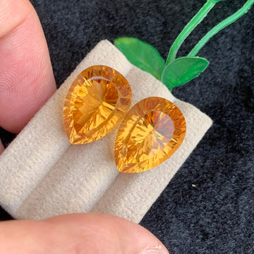 30.37 Carats Faceted Honey Citrine Pair from Brazil, Pair Cut  – Premium Citrine Gemstone