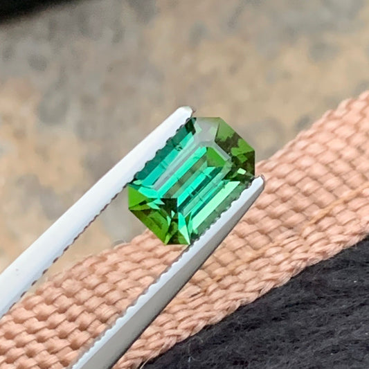 Bright Mint Green Tourmaline from Afghanistan, Emerald Cut 1.05 Cts