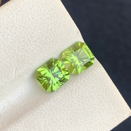 2.40 Carats Stunning Green Peridot Pair for Earrings, Emerald Radiant Cut