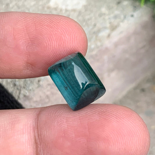 11.30 Carats Teal Blue Tourmaline Cabochon from Afghanistan, Rectangular Shape