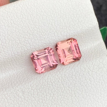 2.07 Carats Pink Tourmaline Pair with Asscher Shape, Natural Afghan Tourmaline for Earrings