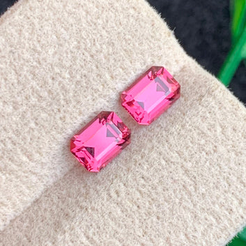 1.54 Carats Pinkish Red Spinal Gemstone Pair with perfect Emerald shape, Spinel Earring Pair