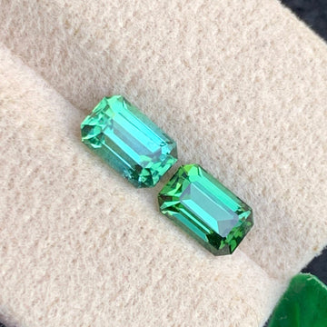 2.24 Carats Bluish Green Tourmaline Pair with Little Mismatch in Color, Emerald Shape