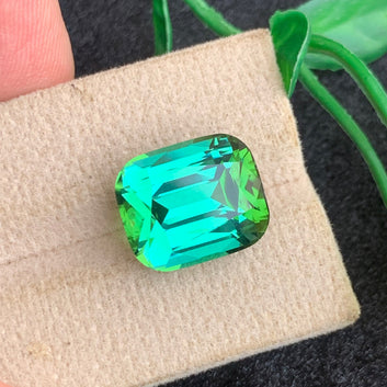 12.15 Carats Natural Bluish Green Tourmaline Gemstone with Cushion Cut from Afghanistan