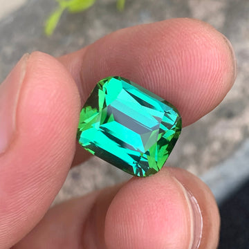 12.15 Carats Natural Bluish Green Tourmaline Gemstone with Cushion Cut from Afghanistan