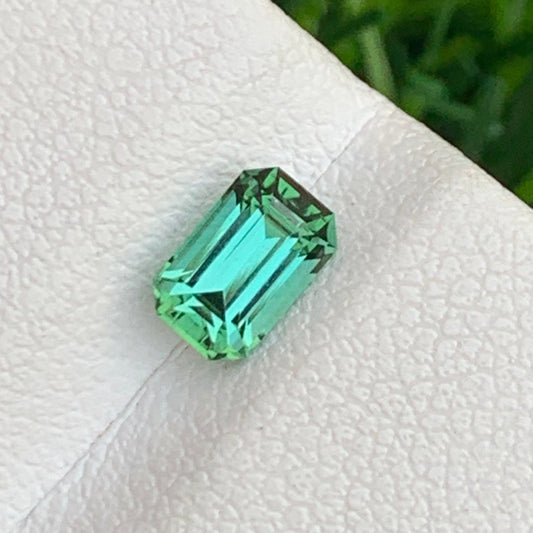 Vivid Mint Green Tourmaline from Afghanistan, Emerald Cut 0.75 Carat